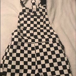 Checkered Buckle Overall Romper